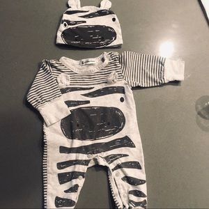 Unique zebra footie outfit w/ hat